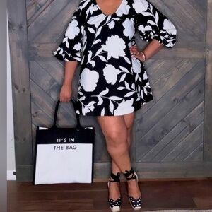 Kate Spade X Target Rose Poplin Black/White Long Sleeve Mini Dress Medium NEW